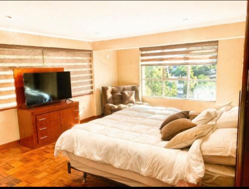 a bedroom with a bed and a flat screen tv at Amplio y elegante monoambiente , de lujo in La Paz