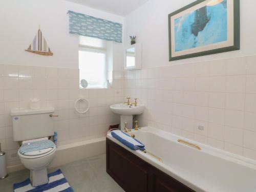 a bathroom with a toilet and a sink and a tub at Wingelock in Rhosneigr