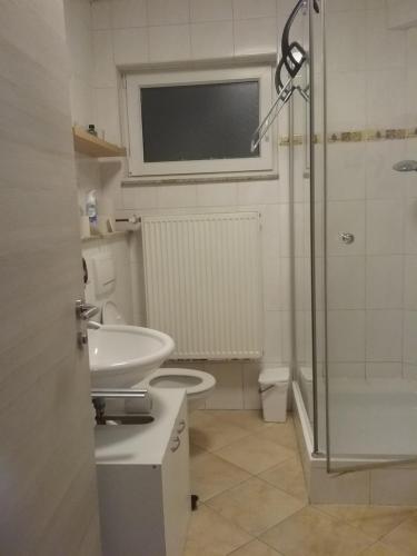 a bathroom with a sink toilet and a shower at FERIENWOHNUNG Marina in Bad Ems