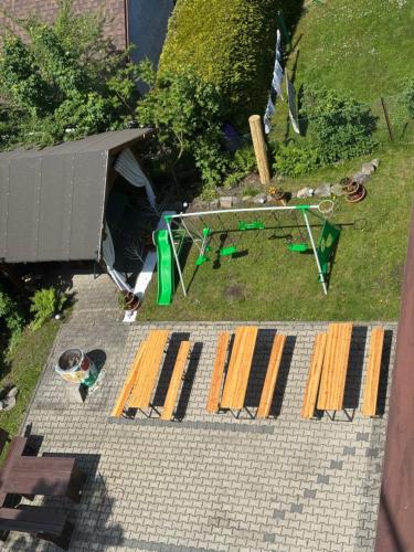 an aerial view of a park with a picnic table at Dom Wiślańskie Wzgórze in Wisła
