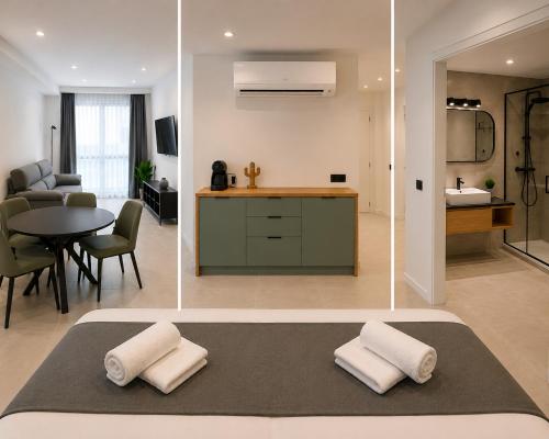 two views of a living room and a kitchen with a table at AH Rentals in Vinarós