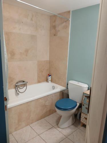 a bathroom with a white tub and a toilet at Maison de ville in Pont-Saint-Esprit