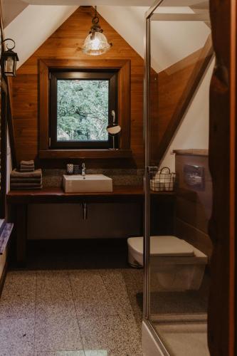 a bathroom with a sink and a window at Wysoka 5 in Szklarska Poręba