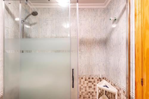 a shower with a glass door in a bathroom at Lopimar Aurora in Canet de Berenguer