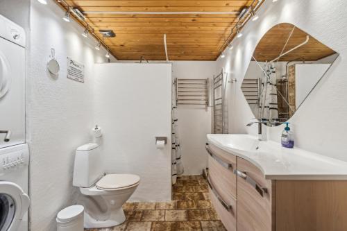 a bathroom with a toilet and a sink at Child-Friendly Cottage With Large Indoor Pool in Otterup