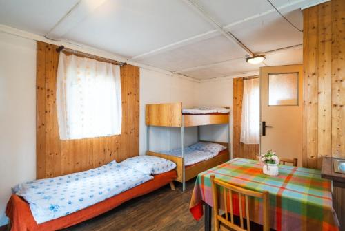 a bedroom with two beds and a bunk bed at Autokemp Křivonoska in České Budějovice