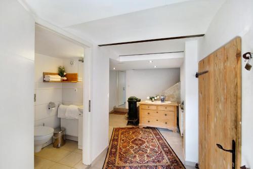 a bathroom with a toilet and a sink at Tiny Appartment Xanten am See in Xanten