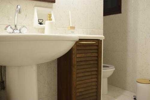a bathroom with a sink and a toilet at Villa Viviana in Milina