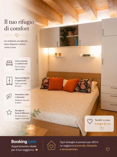 a poster of a bedroom with a bed with orange pillows at Casa Giorgia Collio Suite in Cormòns