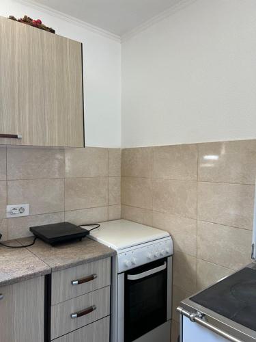 a kitchen with a stove and a counter top at Everpine house in Žabljak