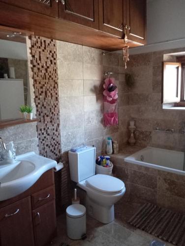 a bathroom with a toilet and a sink and a tub at Deli House in Promírion