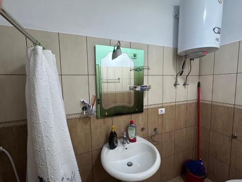a bathroom with a sink and a mirror at Gorenje apartment in Fier