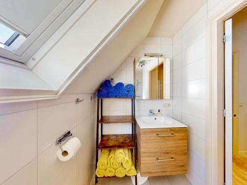 a bathroom with a sink and a mirror at Vakantie appartement Erve de Wezel in Diepenheim