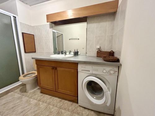 a bathroom with a washing machine and a sink at TAHITI - Condo Ariitea in Pirae