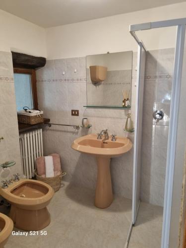 a bathroom with a sink and a toilet at Casale Montanari in Matigge