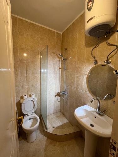 ein Badezimmer mit Dusche, Toilette und Waschbecken in der Unterkunft KR Elite Hotel in Luxor