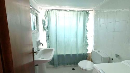 a bathroom with a sink and a toilet and a shower at Fokianos Gate in Peletá