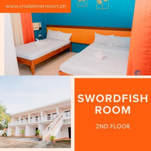 a collage of three pictures of a bedroom and a room at Cris Del Mar Resort in Bolinao