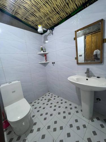 a bathroom with a toilet and a sink at Addis View Homestay in Lalibela