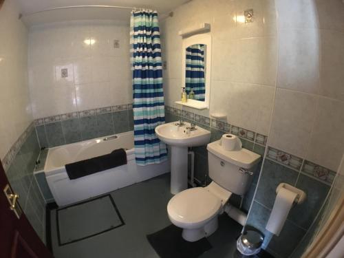 a bathroom with a toilet and a sink and a tub at The Lord Nelson in Sutton upon Trent