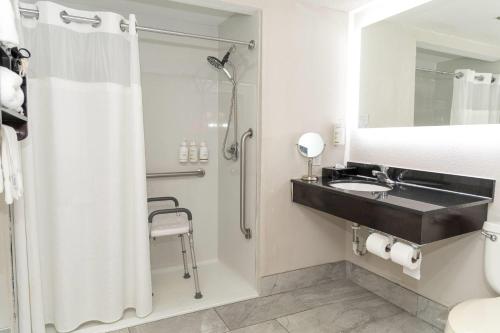 a bathroom with a sink and a shower at Wingate by Wyndham North Little Rock in North Little Rock