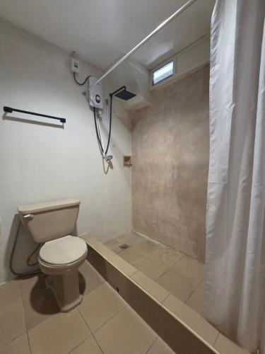 a bathroom with a toilet and a shower at Hotel Bella Monte in Olongapo