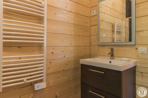 a bathroom with a sink and a mirror at Le grand tétras in Boutx