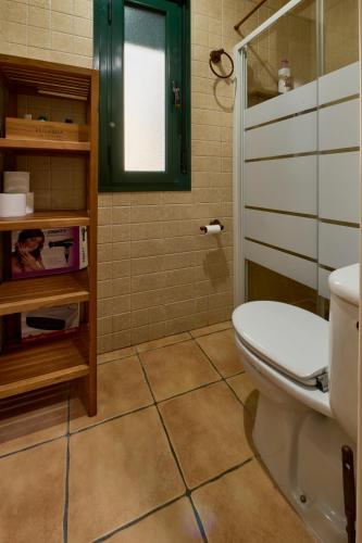a bathroom with a toilet and a shower at FINCA VALDELAJARA a 20 minutos de Puy du Fou in Toledo