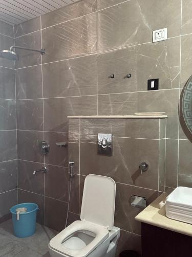 a bathroom with a toilet and a sink at The Grand K2 Hotel in Leh