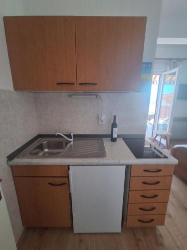 a kitchen with a sink and a counter top at Apartments and Studios Vinko Matić in Rab