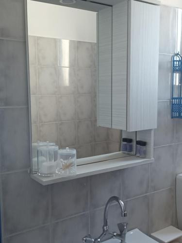 a bathroom with a sink and a mirror at Evdokia3 in Koufonisia