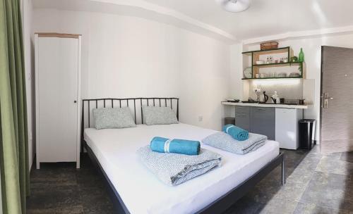 a bedroom with a bed with two pillows on it at Apartments Spasoje 2 in Kotor