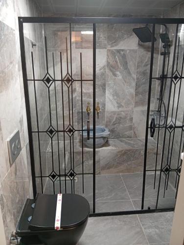 a shower stall with a toilet in a bathroom at David Moser 1878 Oteli in Kars