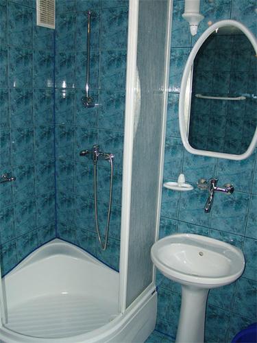 a bathroom with a shower and a toilet and a sink at Leśna Polana in Baligród