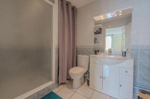 a bathroom with a toilet and a sink and a shower at Cocon en Chartreuse in Voreppe