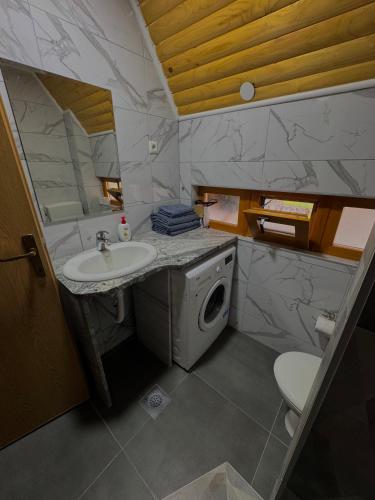 a bathroom with a sink and a washing machine at Vlasic Odmor - Villa Krajina III in Vlasic