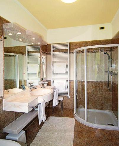 a bathroom with a tub and a sink and a shower at Hotel Europa in Moena