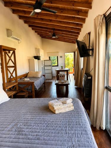 a bedroom with a bed and a tv in a room at Algarrobos del Mirador in Santa Rosa de Calamuchita