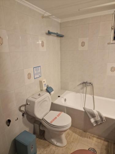 a bathroom with a toilet and a bath tub at Nicolas luxury apartment in Amalias