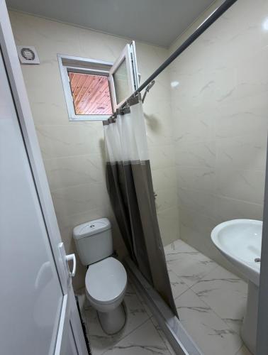 a bathroom with a toilet and a sink at Villa Cypress in Kutaisi