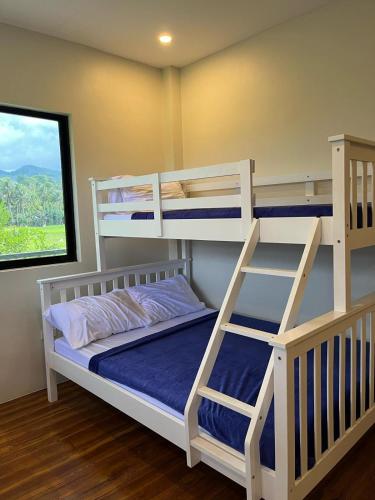two bunk beds in a room with a window at Mystical Hidden Farmhouse in Mahinog