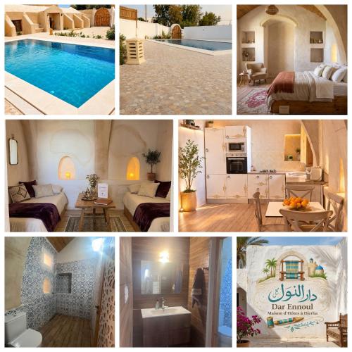 a collage of photos of a villa with a swimming pool at Dar ennoul in Houmt Souk