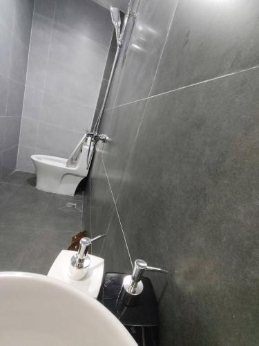 a bathroom with a sink and a toilet in it at Vinh House Homestay in Thôn Trường Giang