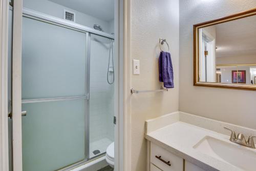 a bathroom with a shower and a sink at Remote Work Ready! Central Yuma Condo w/ Patio in Yuma