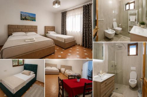 a collage of three pictures of a hotel room at Villa Sofia in Durrës