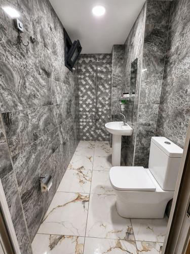 a bathroom with a toilet and a sink at çayır butik otel in Marmaraereglisi