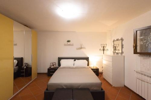 a bedroom with a bed and a television in it at Happy Hen Garden Suite in Bivigliano