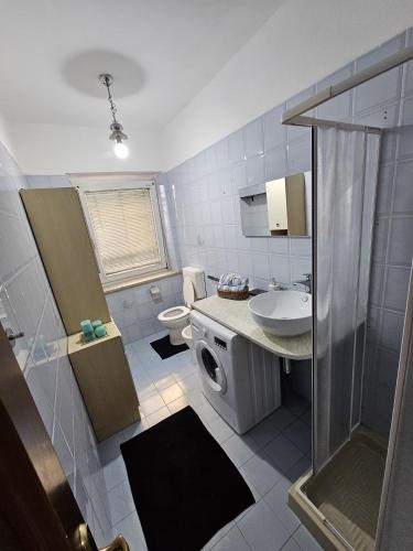 a small bathroom with a sink and a toilet at Appartamento spazioso ad Aosta in Aosta