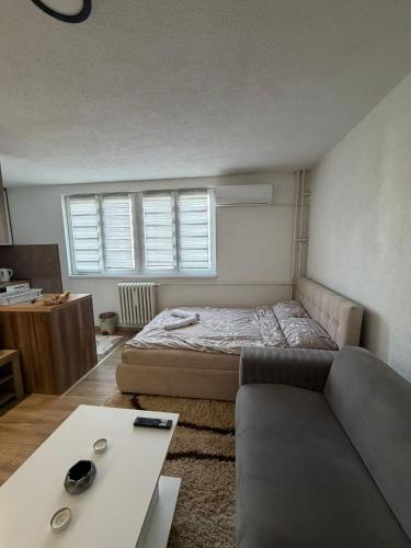 a living room with a bed and a couch at A&A Apartment in Sarajevo