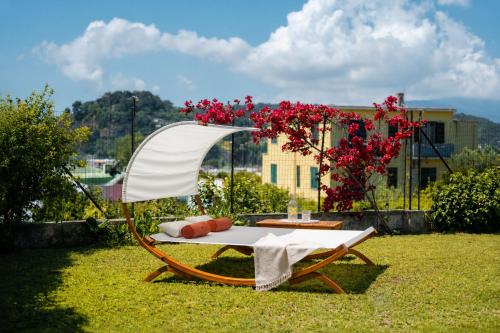 a white chair sitting on the grass in a yard at Mammacaterina - Procida in Procida